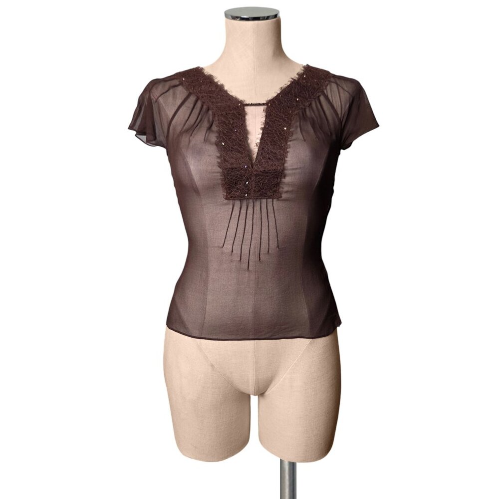 Viintage Y2K BCBGMaxAzria Bcbg  Sheer Silk Beaded Embellished Delicate Blouse